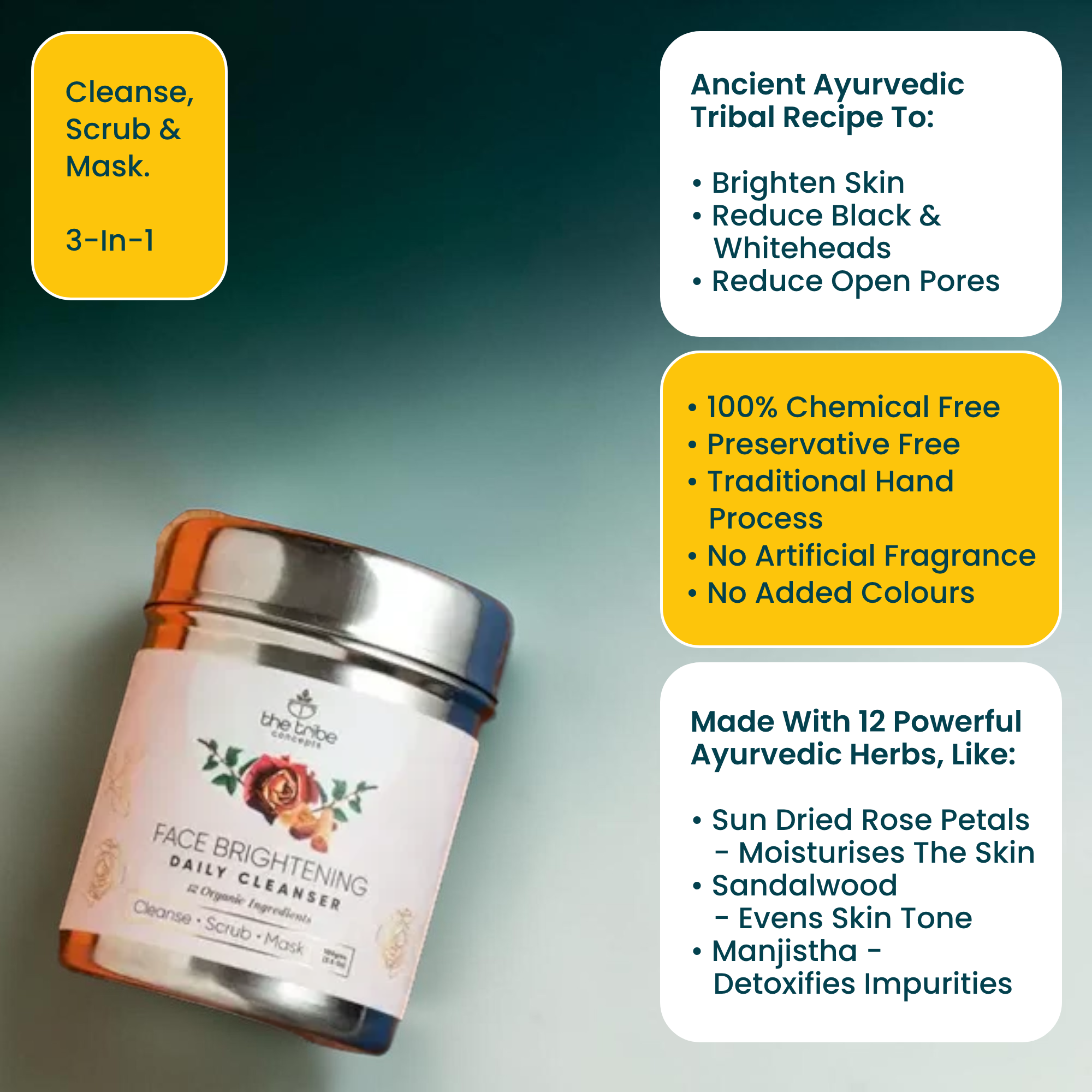Face Brightening Daily Cleanser – Face Wash with 12 Organic Herbs for a Fresh & Radiant Glow