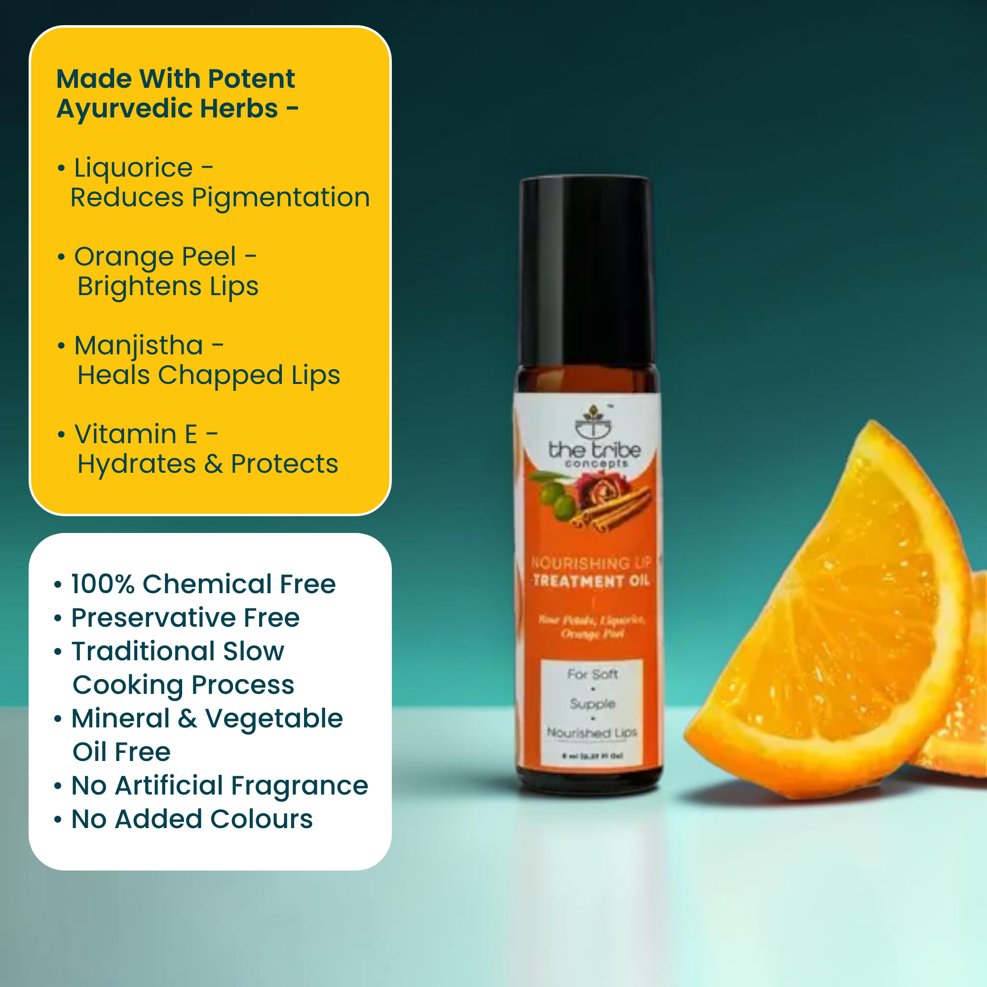 Nourishing Lip Treatment Oil – Herbal Lip Oil with Orange Peel & Manjistha