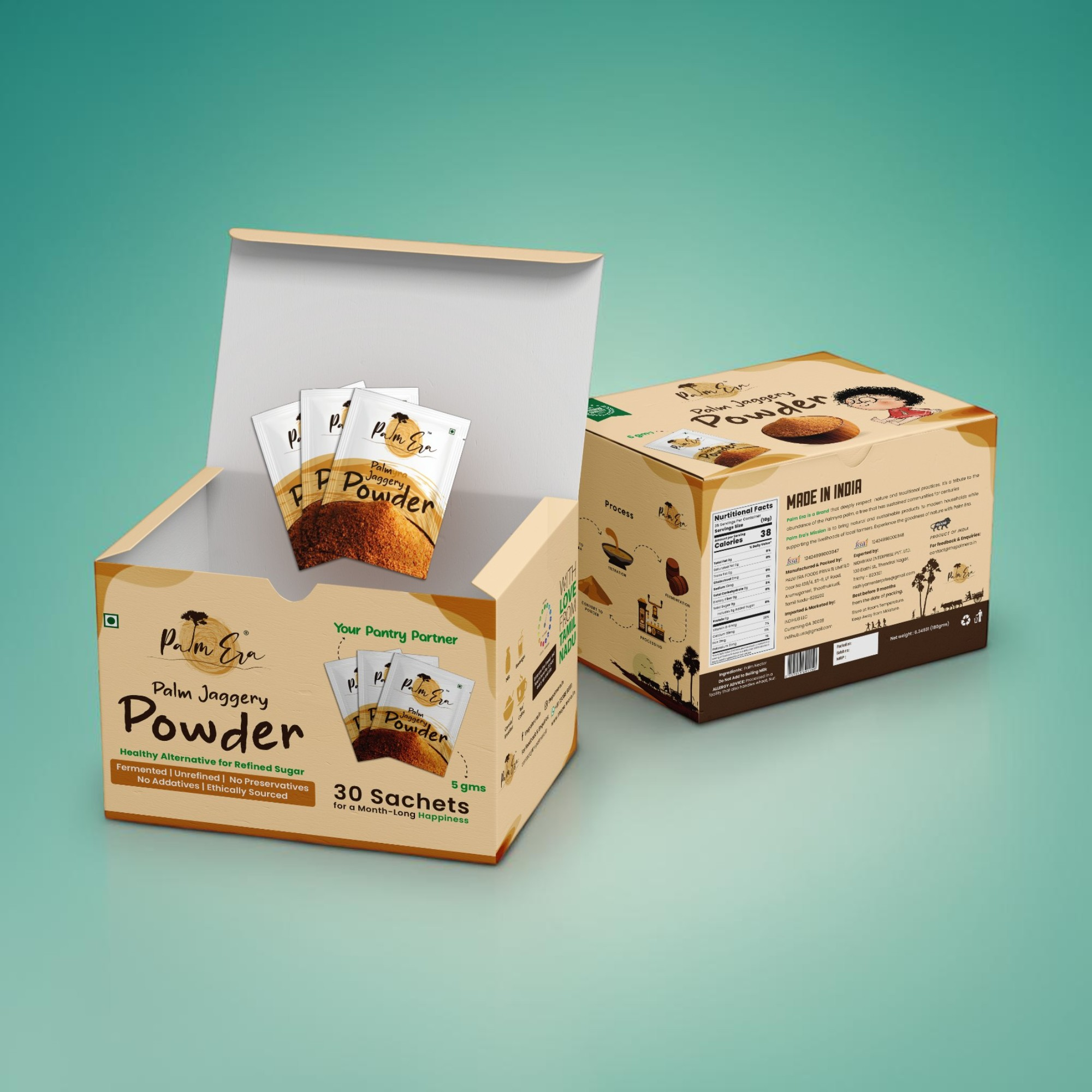 Palm Jaggery Powder Sachets | Portable Low GI Natural Sweetener (30 Pack)